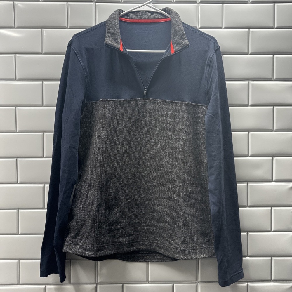 Lululemon Men's 1/4 Zip Pullover Navy/Gray Vented Performance Logo Run Walk